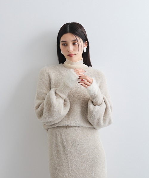 ラメ入りベージュニットセーター DRESKIP（ドレスキップ） ニット セーター 「S-LL/洗濯機可」キラキラ