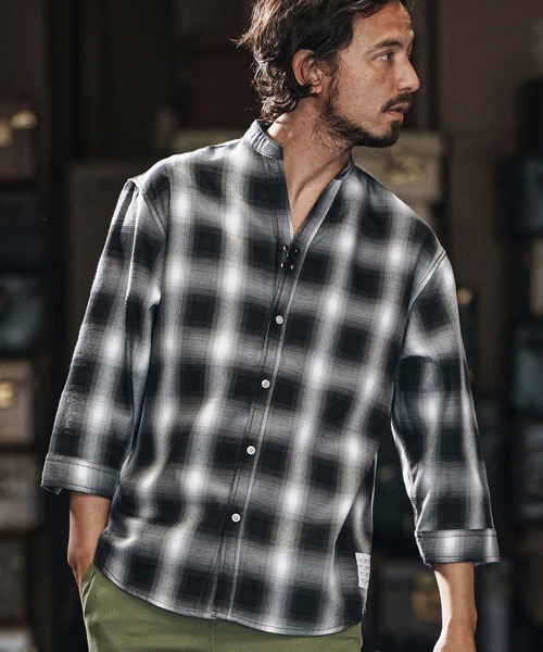 wjk reluxe 七分袖 シャツ ms5988-check hook no collar 3-4 sleeve