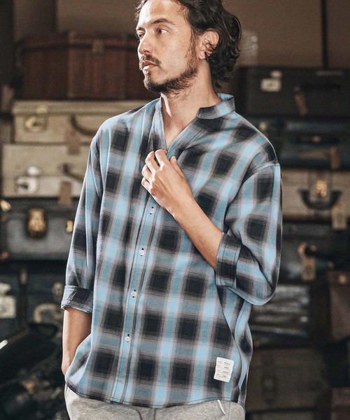 wjk reluxe 七分袖 シャツ ms5988-check hook no collar 3-4 sleeve