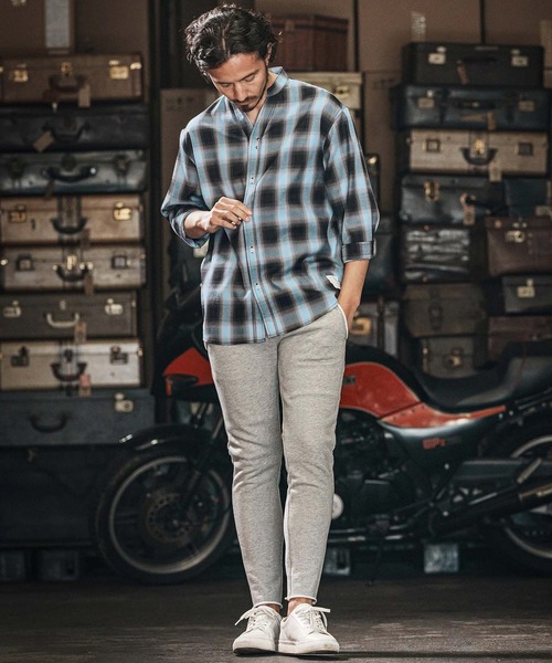 wjk reluxe 七分袖 シャツ ms5988-check hook no collar 3-4 sleeve