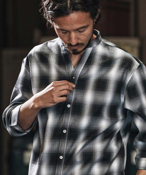 wjk reluxeダブルジェイケイ 2025SS check hook no collar 3-4 sleeve shirts 7分袖オンブレチェックシャツ【M】【MSHA79733】 wjk reluxe 七分袖 シャツ ms5988-check hook no collar 3-4 sleeve