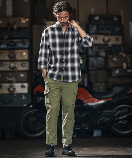 wjk reluxe 七分袖 シャツ ms5988-check hook no collar 3-4 sleeve