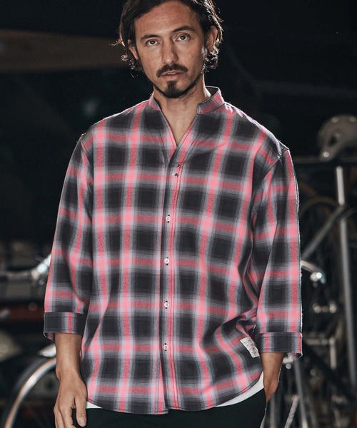 wjk reluxe 七分袖 シャツ ms5988-check hook no collar 3-4 sleeve