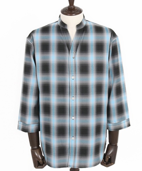 wjk reluxe 七分袖 シャツ ms5988-check hook no collar 3-4 sleeve