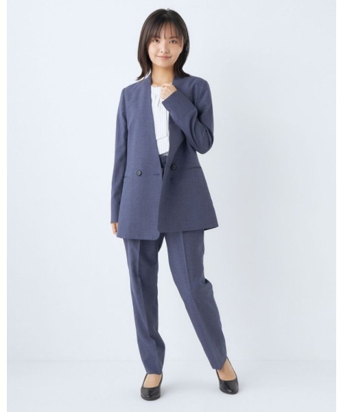 【スーツセレクト】レディース パンツ スーツ セットアップ ノーカラー 4S SUIT SELECT セットアップ 「オールシーズン」洗えるノーカラー
