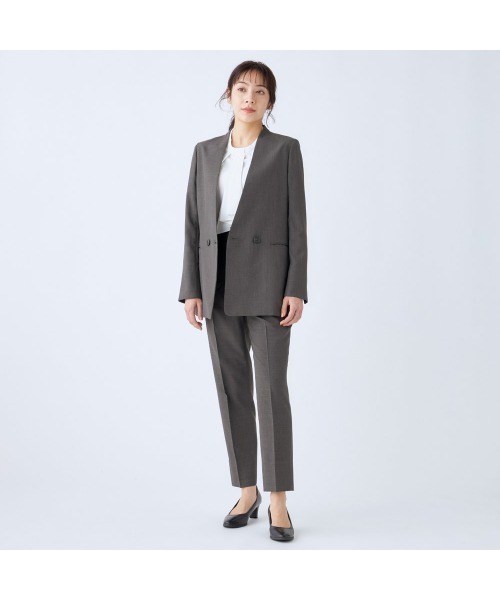 【スーツセレクト】レディース パンツ スーツ セットアップ ノーカラー 4S SUIT SELECT セットアップ 「オールシーズン」洗えるノーカラー