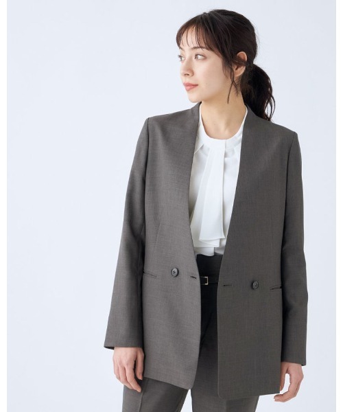 未使用級♡LEPSIM ノーカラーパンツスーツセットアップ 洗える ストレッチ SUIT SELECT セットアップ 「オールシーズン」洗えるノーカラー