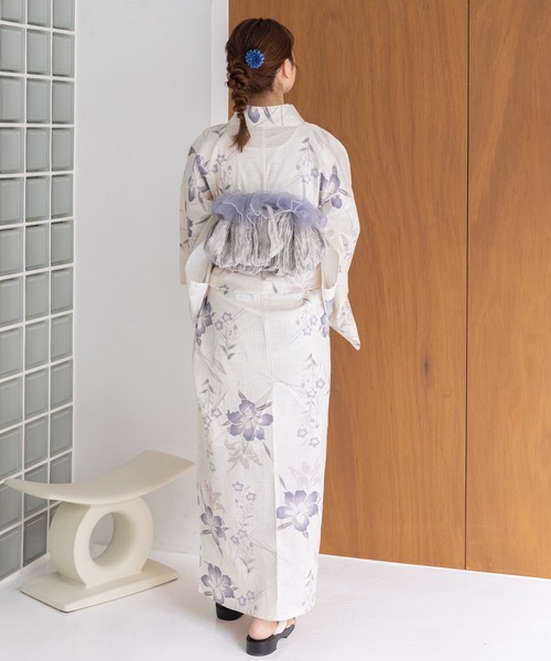 女物浴衣5点まとめ売り レディース浴衣】IKS COLLECTION-蒼-633 五本絽 レトロ調 白地