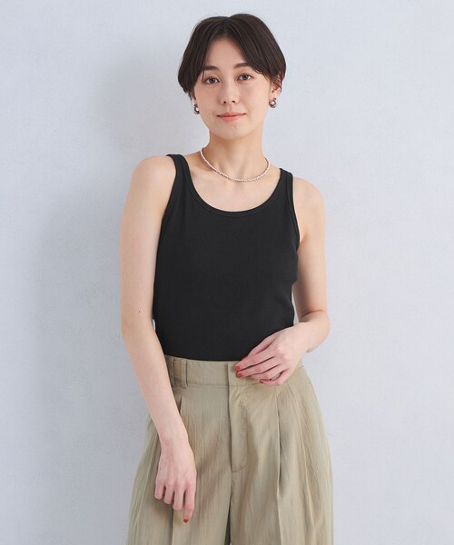 タンクトップ ノースリーブ 「洗える／ストレッチ」アイレット ベーシックタンクトップ レディース Re:EDIT タンクトップ ノースリーブ ストレッチリブハイレグ