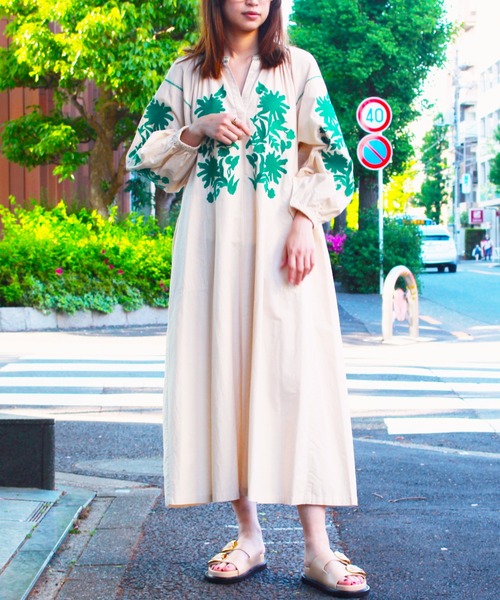 sara mallika ワンピース Sara / サラ マリカ COTTON LINEN BIG FLOWER  