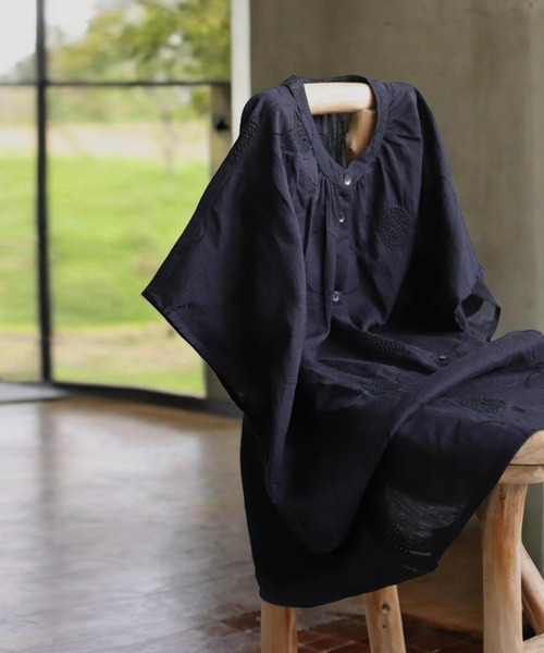 ブラウス シャツ インド綿ステッチシャツ レディース antiqua ブラウス シャツ インド綿ドット刺繍シャツ レディース