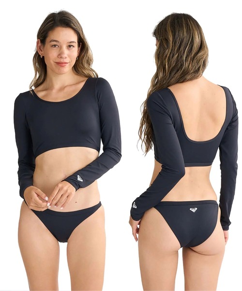 roxy レディース　水着セット　ラッシュガード　3点セット　黒　S ROXY（ロキシー） 水着 PARTY WAVES L/S BIKI/ロキシーラッシュガード