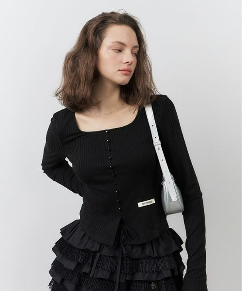 tシャツ BUTTON SQUARE NECK LONG SLEEVE T-SHIRT レディース