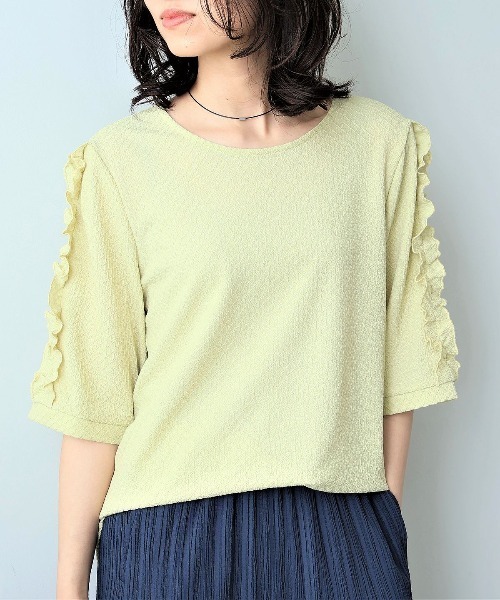 leswel tシャツ 「L〜5L 大きいサイズ」ジャガードニットフリル