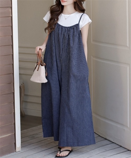 【訳あり新品】tree cafe ストライプサロペット ストライプベアオールインワン（オールインワン・サロペット