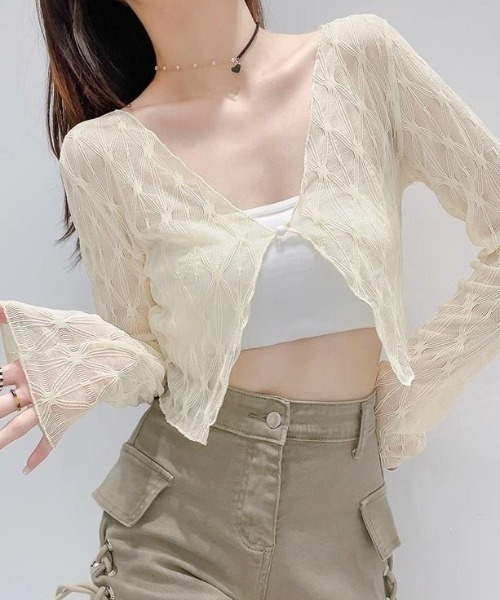 Achic（アシック） カーディガン シアーメッシュクロップド