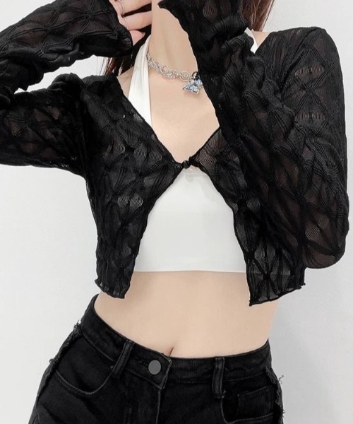 ❣半額❣【TO BE CHIC】 ジップアップ メッシュ カーディガン Achic（アシック） カーディガン シアーメッシュクロップド