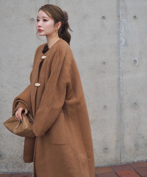 ノーカラーコート コート cashmere muffler collarless coat /カシミヤ