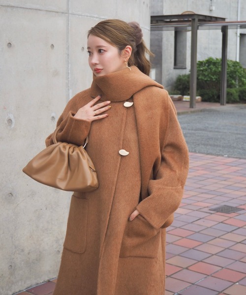 ノーカラーコート コート cashmere muffler collarless coat /カシミヤ