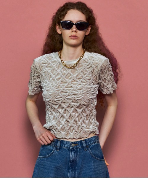 tシャツ 「25AW PRE-ORDER」Velor Shirring Tops/ベロアシャーリングトップス「MAISON SPECIAL/メゾンスペ