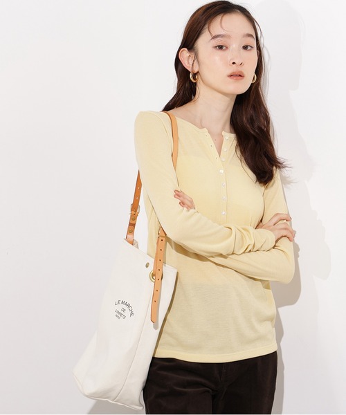 tシャツ ヘンリーネックシアーカットソー レディース