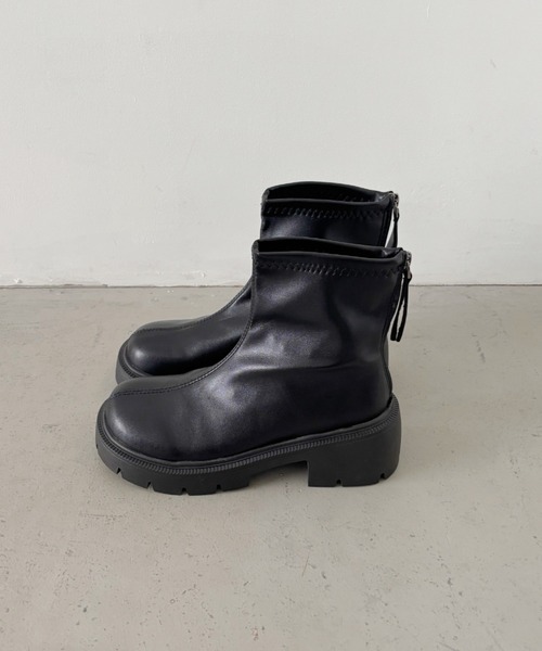 CLEA ブーツ バックジップPUショートブーツ レディース : ZOZOTOWN
