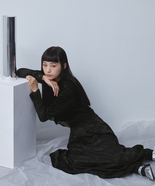 ELUNIS tシャツ レースレイヤードベロアトップス レディース