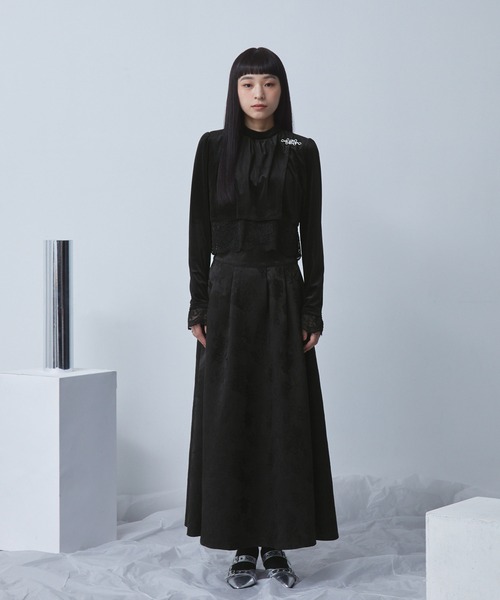 ELUNIS tシャツ レースレイヤードベロアトップス レディース