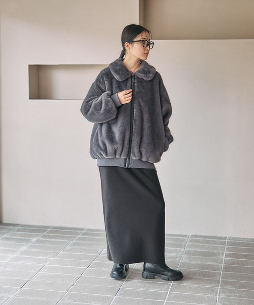 ゆうぼう♡ 新品未使用　Lサイズ　袖口ファー　ミンク風ジャケット★ LEPSIM（レプシィム） ブルゾン アウター ミンク風ファーブルゾン