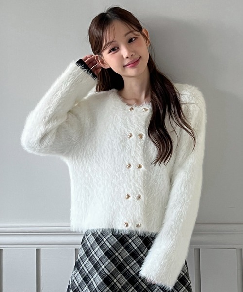 by muni:r カーディガン 「着用動画あり・3色展開」ハートボタン ファー ニットカーディガン レディース : ZOZOTOWN Yahoo!店  - 通販 - Yahoo!ショッピング