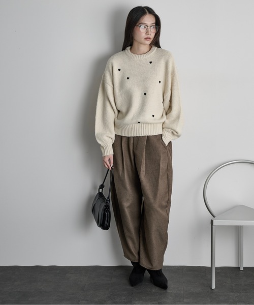 THE Yon パンツ ミックスカルゼタックコクーンバレルパンツ レディース