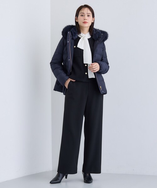【美品】INDIVI セットアップ ウエストゴム ジャケット38 パンツ36 褒められパンツ／洗える】ウエストゴムワイドタックパンツ（フル
