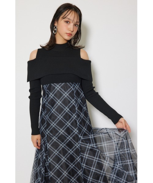 rienda（リエンダ） ワンピース ドッキングオフショルニットフレア