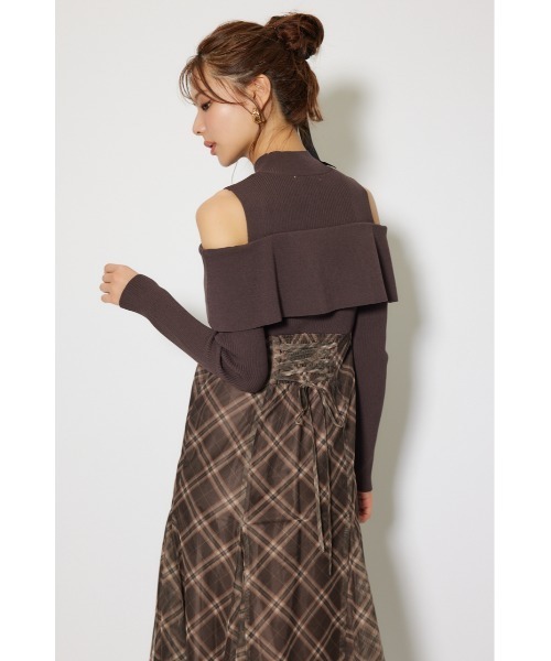 rienda（リエンダ） ワンピース ドッキングオフショルニットフレア