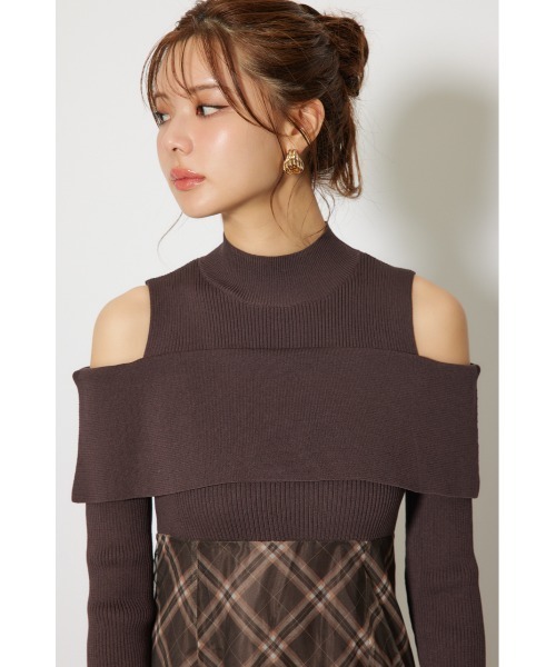 rienda（リエンダ） ワンピース ドッキングオフショルニットフレア