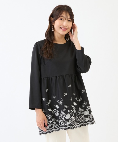 ★新品未使用★ローズティアラ 大きいサイズ チュニック 黒 50 Rose Tiara（ローズティアラ） チュニック 吹上刺繍チュニック