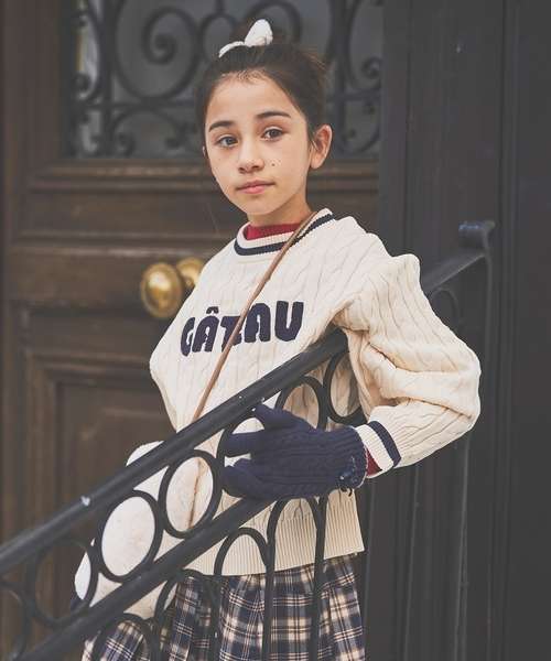 ニット セーター 「130cmあり」サガラロゴケーブルニット キッズ 子供服 女の子