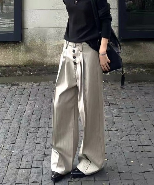 FreeZone チノパン 4ボタンハイウエスト ワイドタックパンツ メンズ