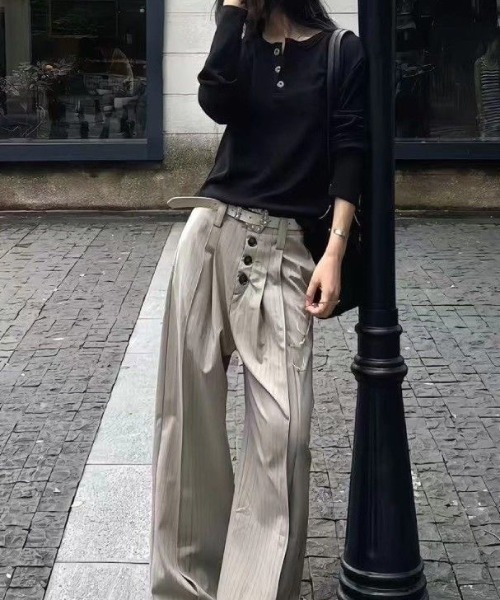 FreeZone チノパン 4ボタンハイウエスト ワイドタックパンツ メンズ