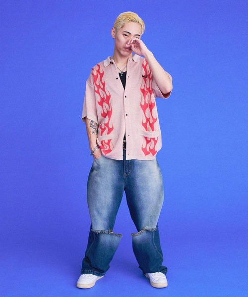 「BAD BOY」 ニットカーディガン L ホワイト メンズ_画像2