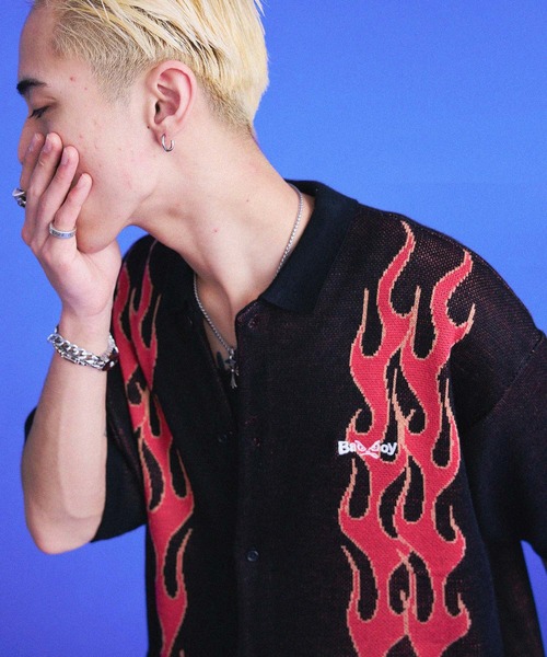 「BAD BOY」 ニットカーディガン L ホワイト メンズ_画像6