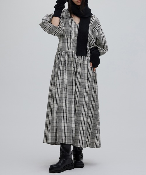 Ameri（アメリ） ワンピース BALLOON SLEEVE CHECK DRESS : ZOZOTOWN