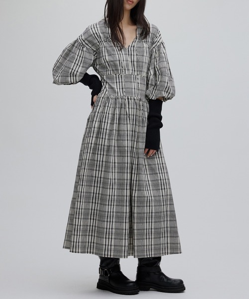 Ameri（アメリ） ワンピース BALLOON SLEEVE CHECK DRESS : ZOZOTOWN
