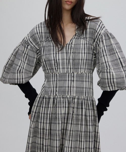 Ameri（アメリ） ワンピース BALLOON SLEEVE CHECK DRESS : ZOZOTOWN