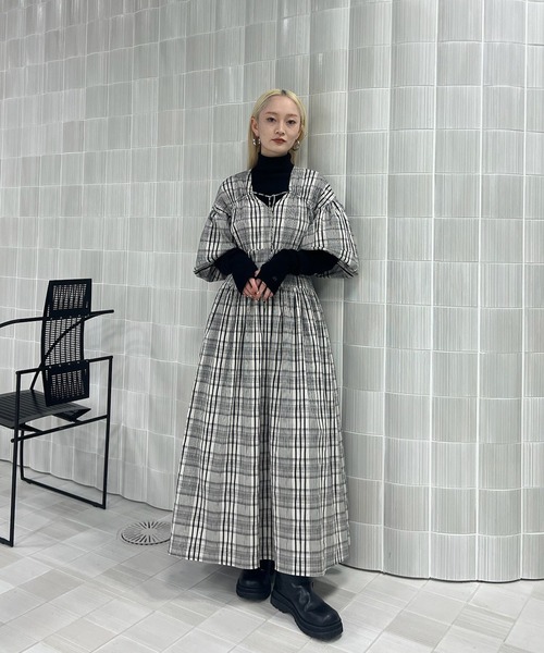 Ameri（アメリ） ワンピース BALLOON SLEEVE CHECK DRESS : ZOZOTOWN