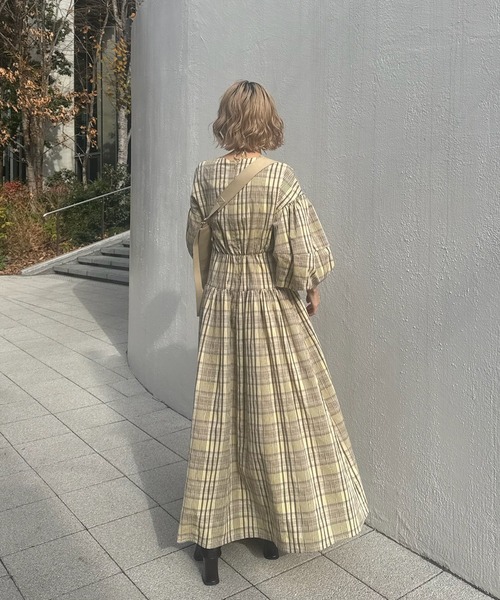 Ameri（アメリ） ワンピース BALLOON SLEEVE CHECK DRESS : ZOZOTOWN