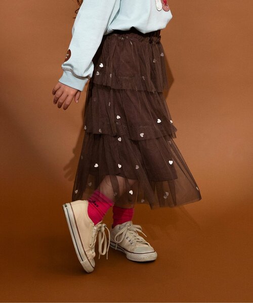 BREEZE（ブリーズ） スカート ハート総柄 刺繍チュールスカート_