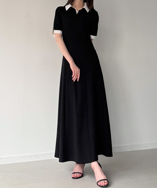 JUNOAH（ジュノア） ワンピース シャツレイヤードフレアワンピース