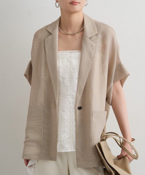【ベージュ】【Loungedress】メッシュハーフスリーブジャケット パル PAL 【Loungedress】メッシュハーフスリーブジャケット （beige