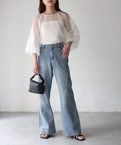 「Riberry」 「.WORKS」ブーツカットデニムパンツ MEDIUM ブラック レディース_画像6